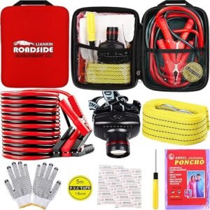 LIANXIN Car Roadside Emergency Kit with Jumper Cables & More