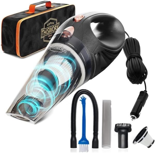 Powerful Portable Car Vacuum with 16ft Cord & Attachments